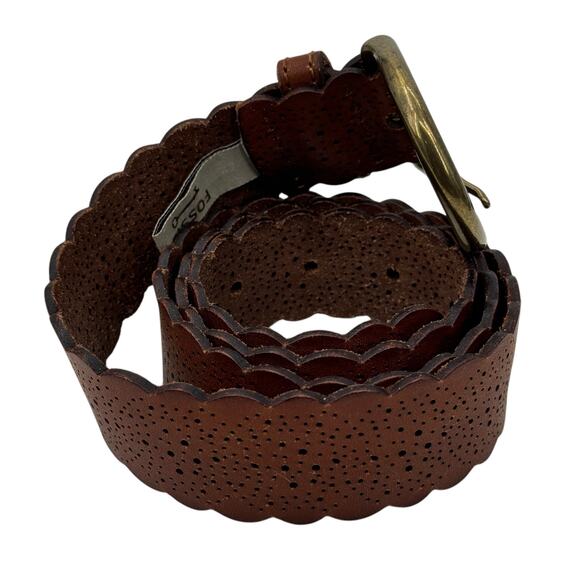 Fossil Western Perforated Leather Belt Women’s SZ 36" Brown Cottage Core Folk - Picture 2 of 6